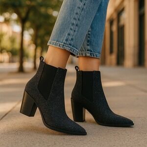 All Saints Ria Sparkle Glitter Leather Boots‎ Black Womens Size 10 NEW